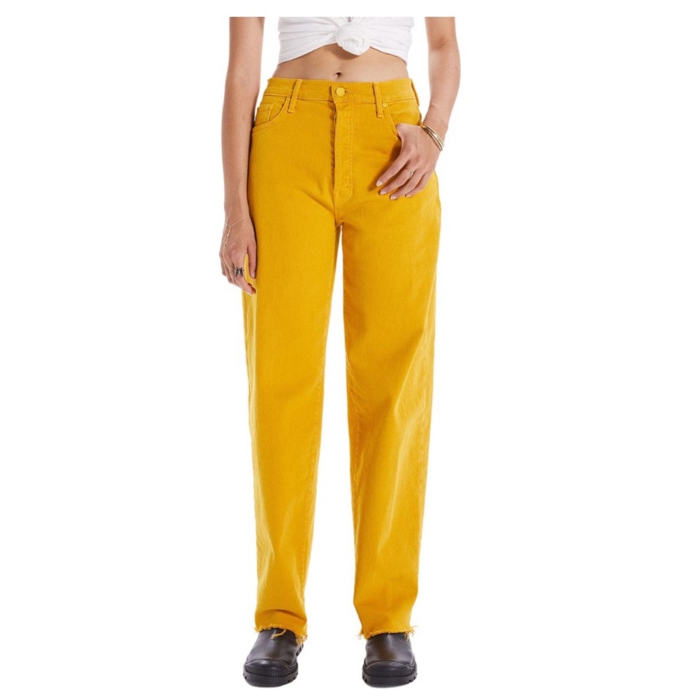 NWT Mother The Curbside Heel Fray Jeans in Amber Yellow, Si…
